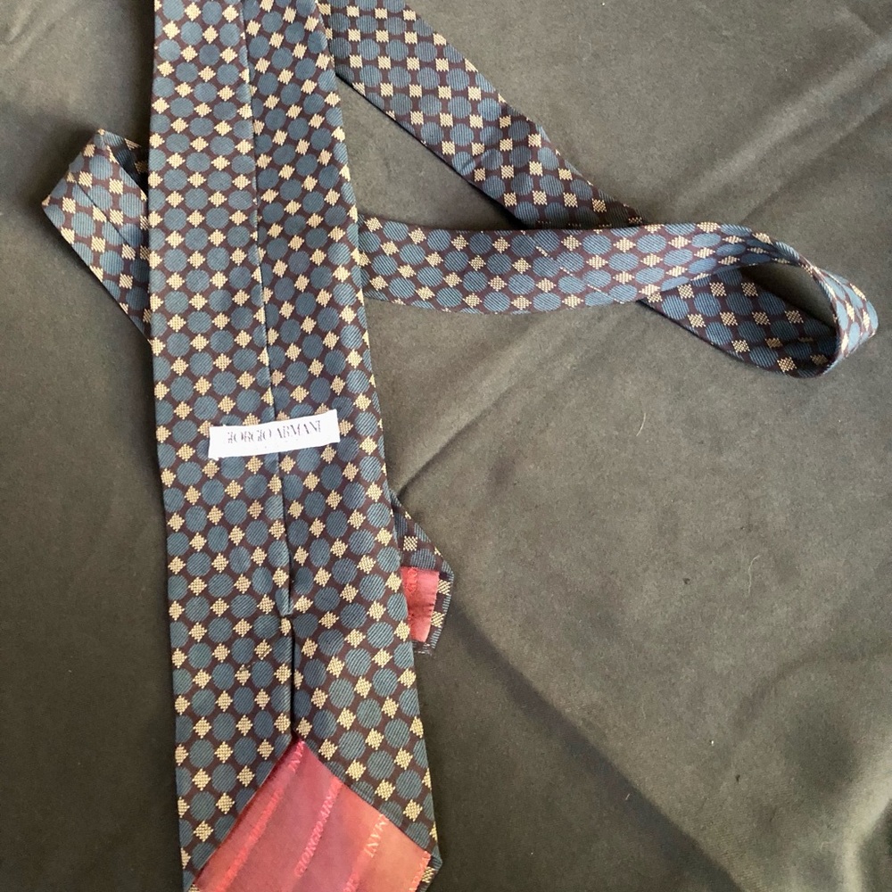 Giorgio Armani, Navy and Light Blue Geometric, 100% Silk Tie